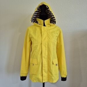 Vibrant Yellow Raincoat with Striped Hood